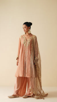 Rose Gold Chiffon Suit with Satin Tilted Q-Lock