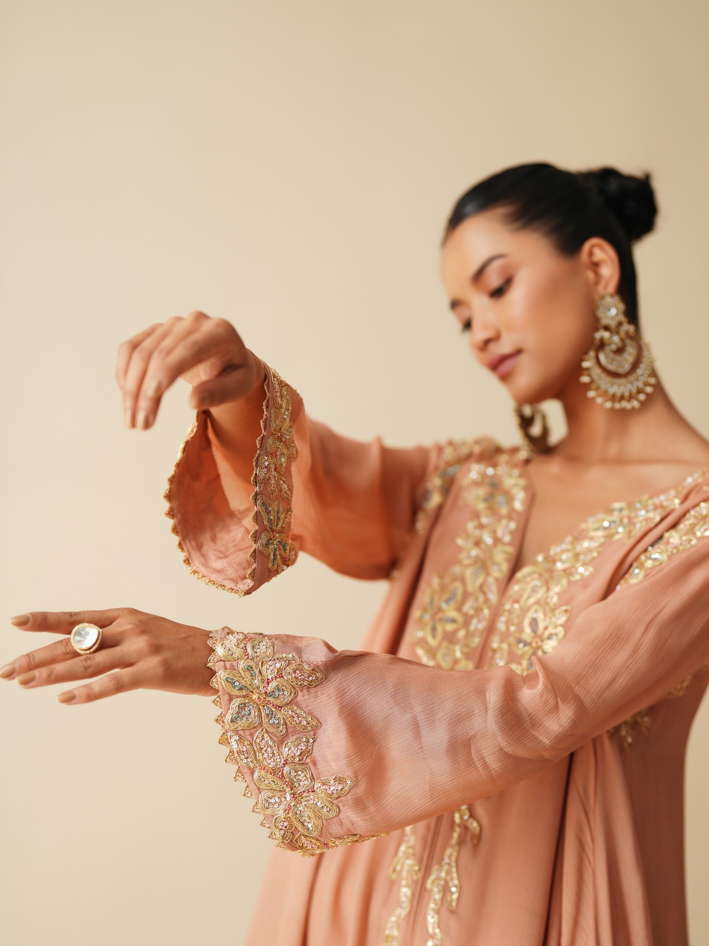 Rose Gold Chiffon Suit with Satin Tilted Q-Lock