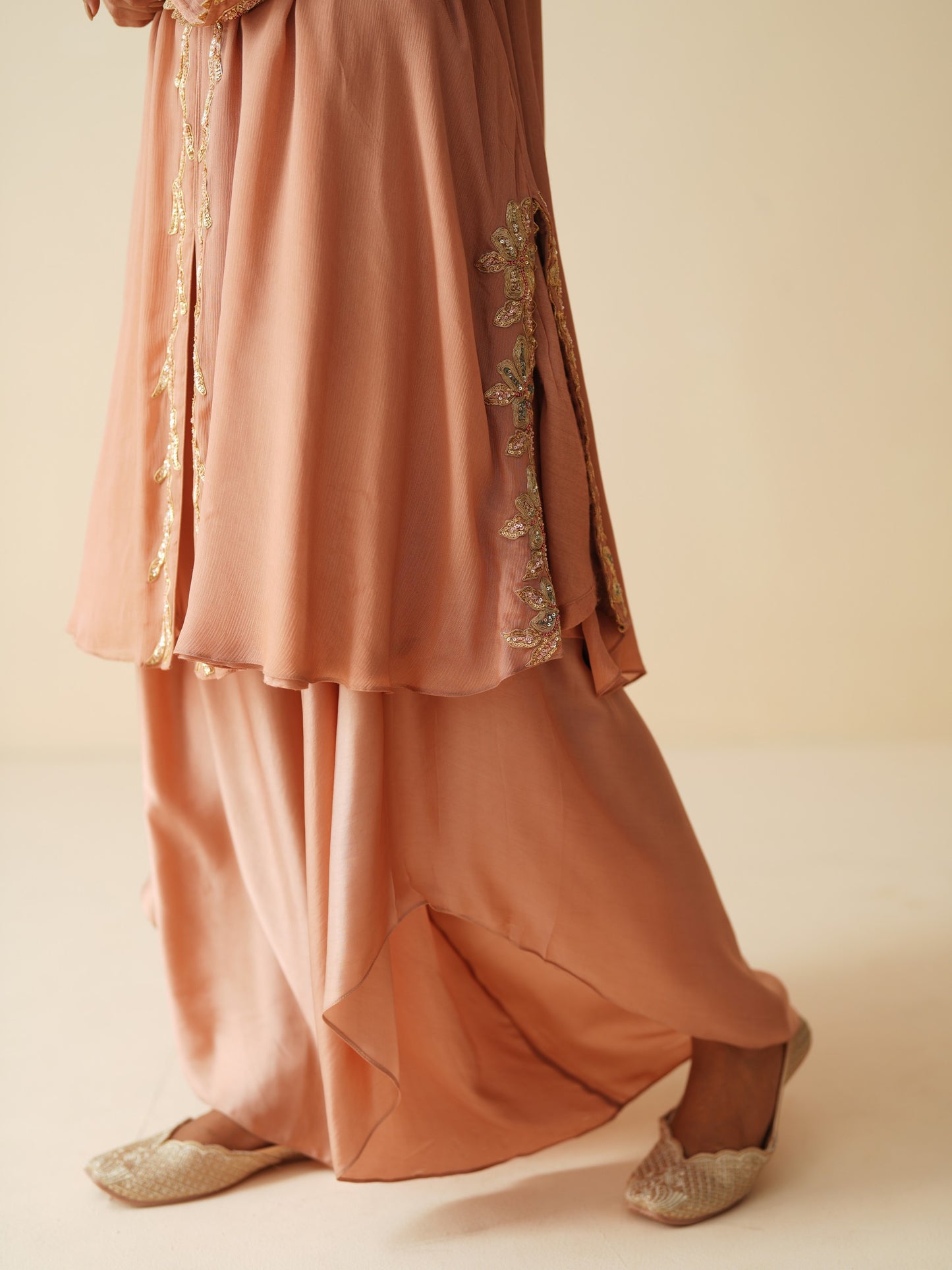 Rose Gold Chiffon Suit with Satin Tilted Q-Lock