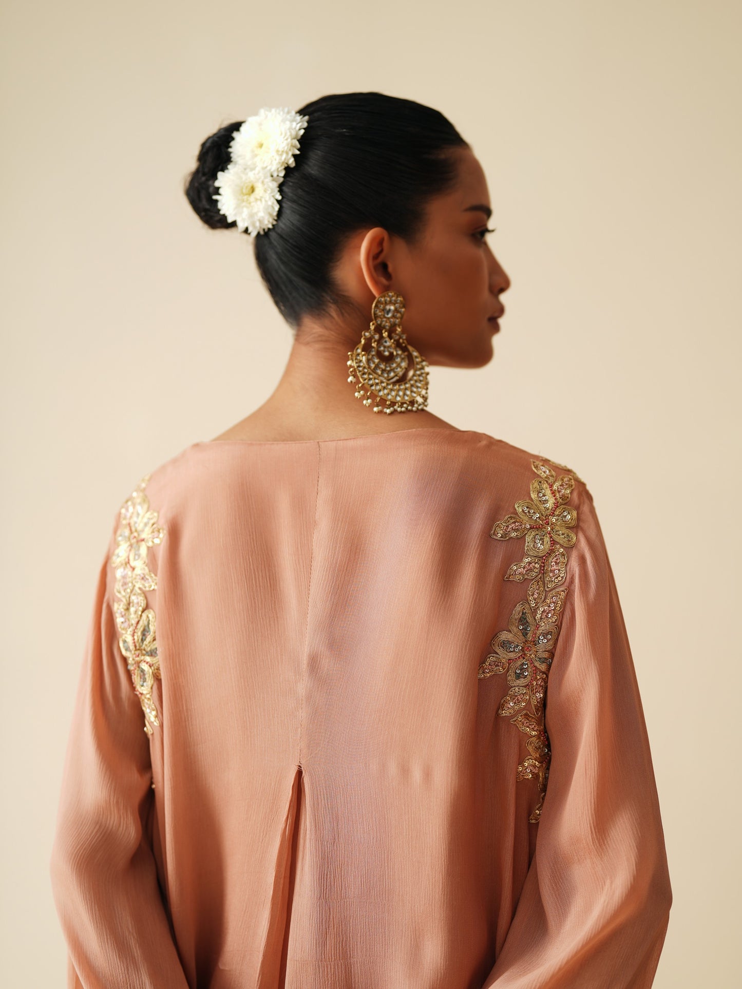 Rose Gold Chiffon Suit with Satin Tilted Q-Lock