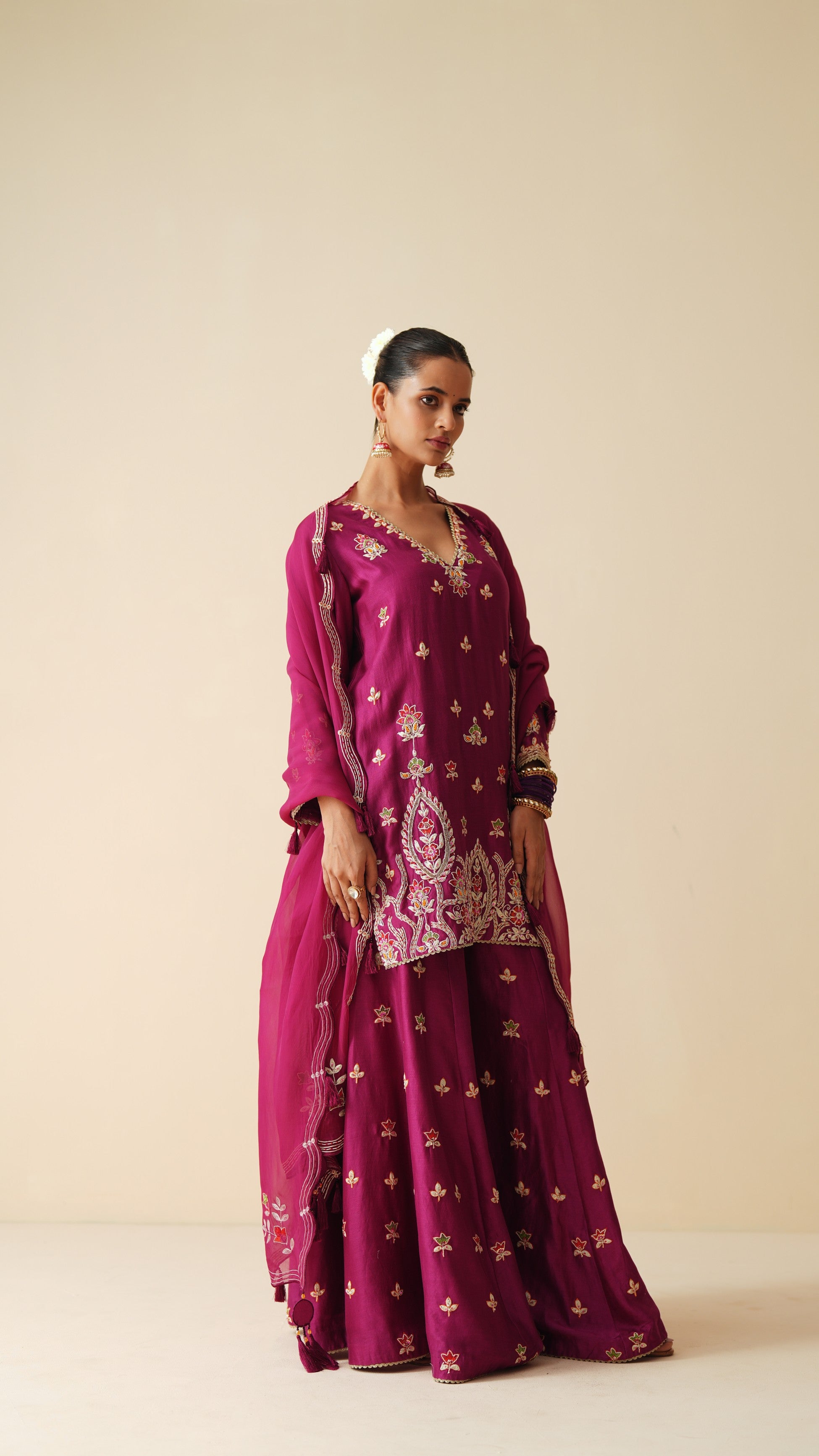 Designer Wine Pure Chanderi Sharara Set for Women
