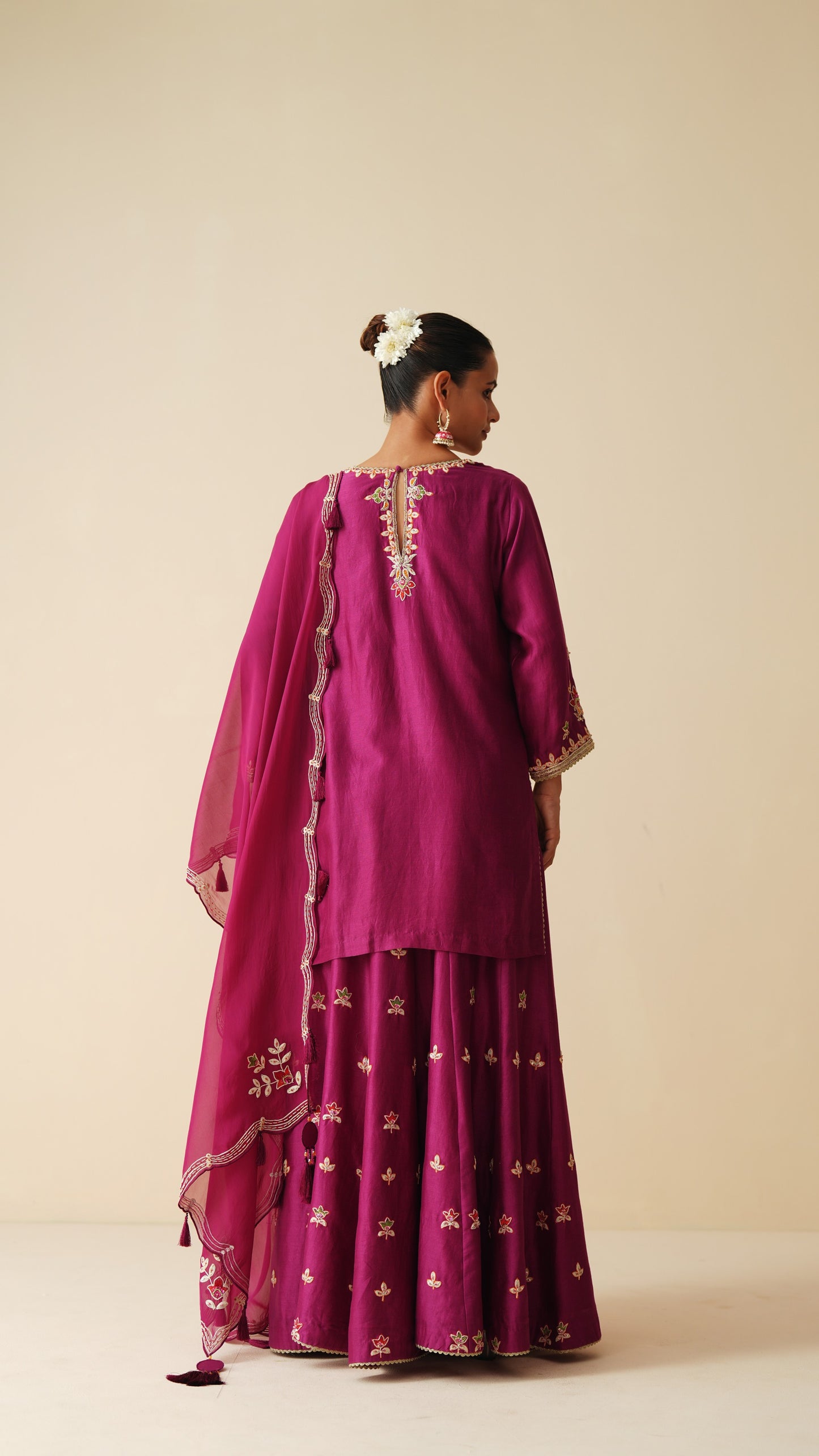 Designer Wine Pure Chanderi Sharara Set for Women