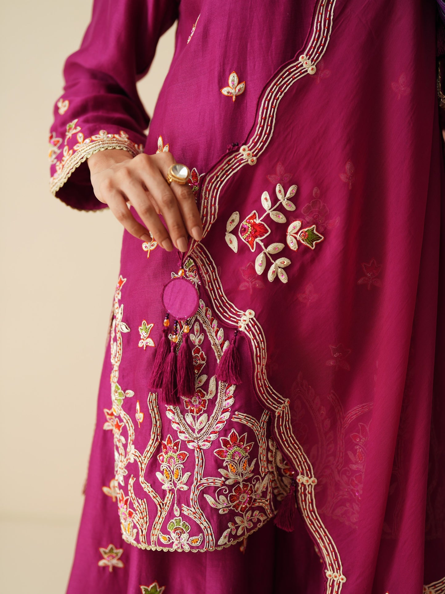 Designer Wine Pure Chanderi Sharara Set for Women