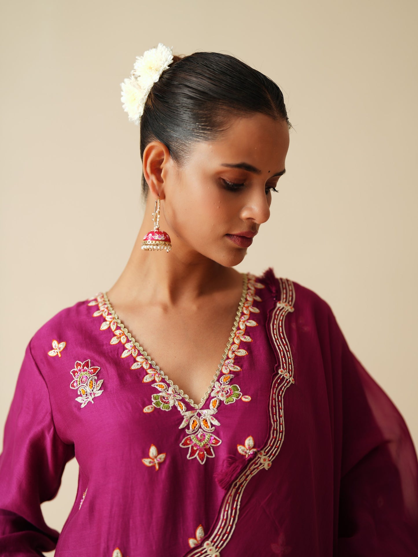 Designer Wine Pure Chanderi Sharara Set for Women
