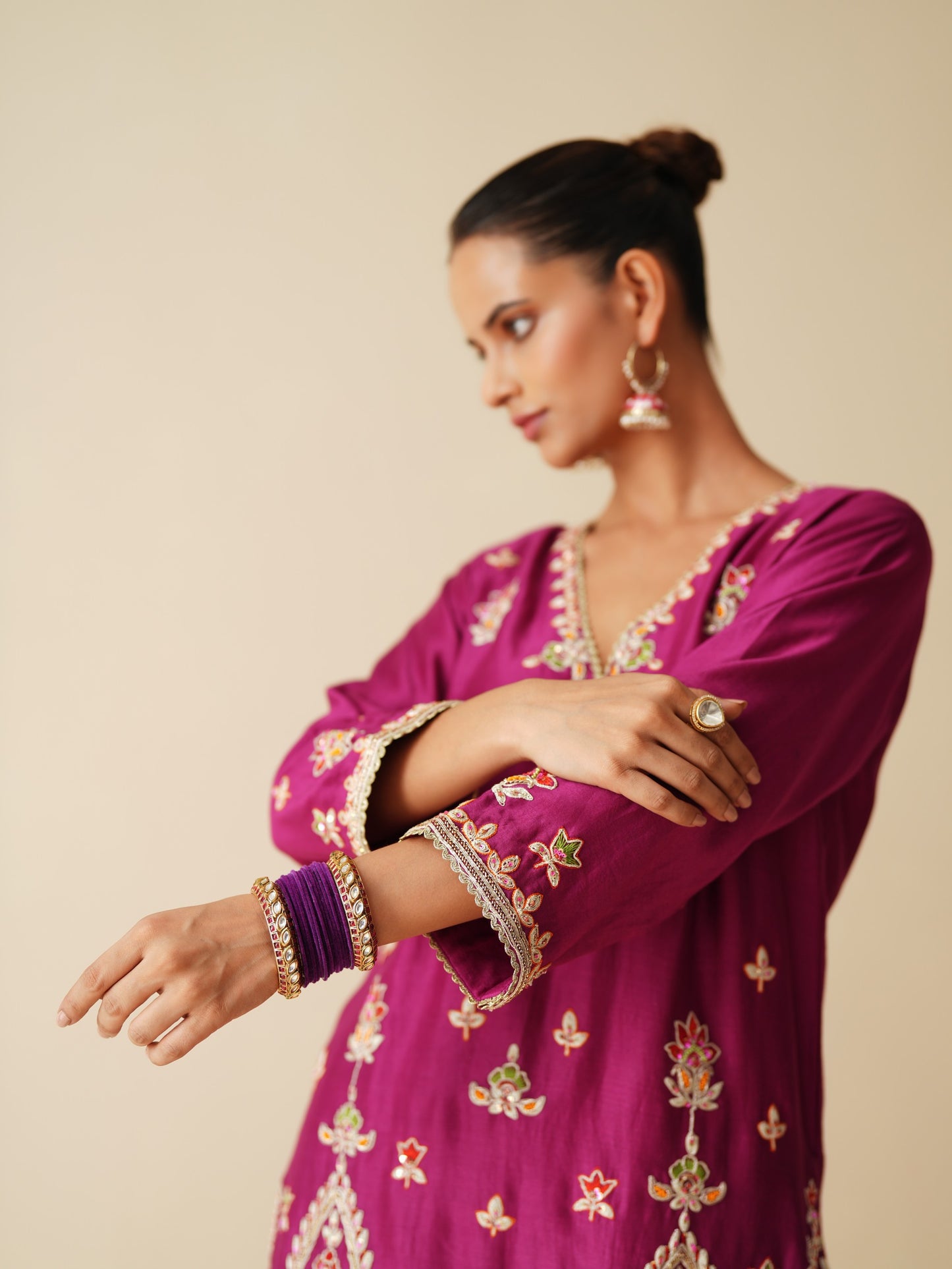 Designer Wine Pure Chanderi Sharara Set for Women