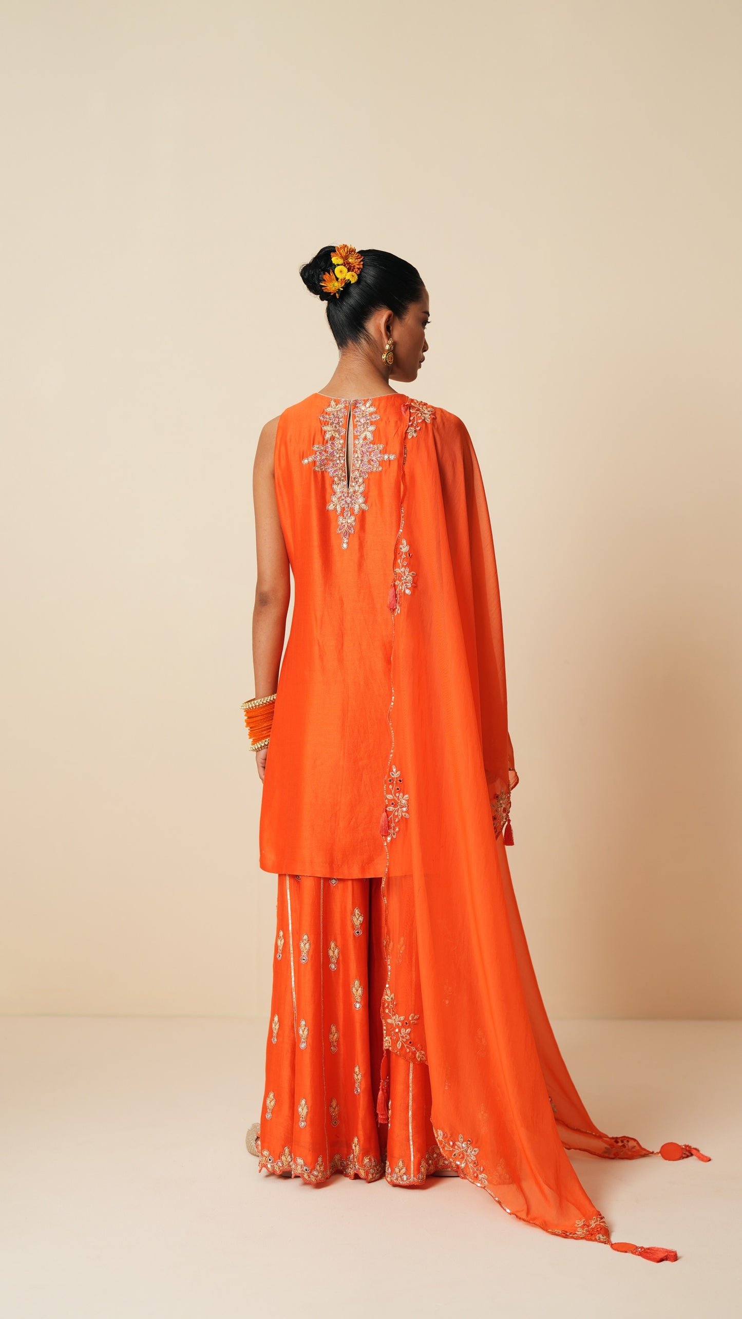 Orange Chanderi Silk Designer Sharara Set with Dupatta