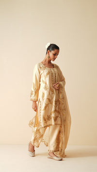 Beige Chanderi Silk Suit for Women with Organza Dupatta