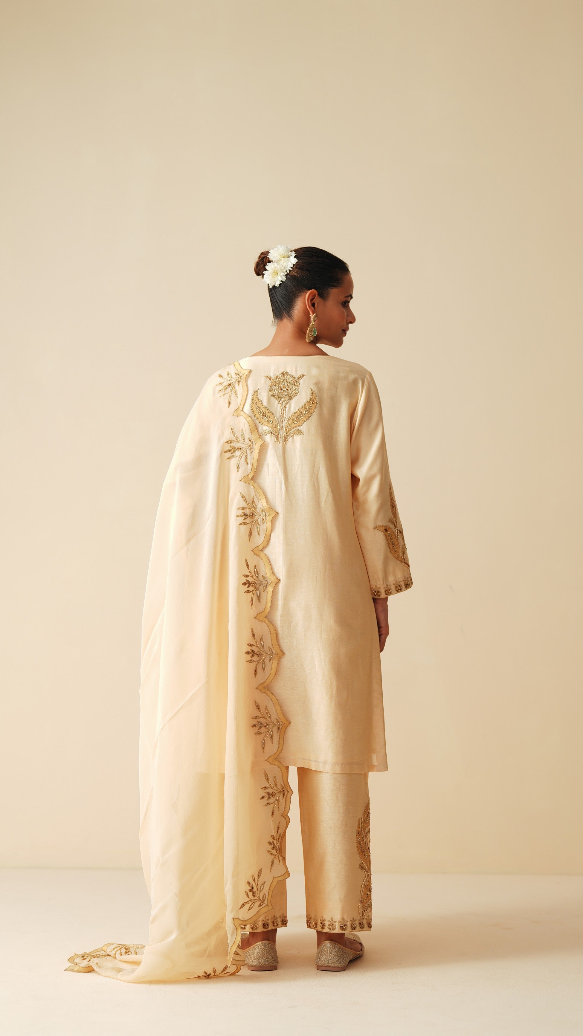 Beige Chanderi Silk Suit for Women with Organza Dupatta