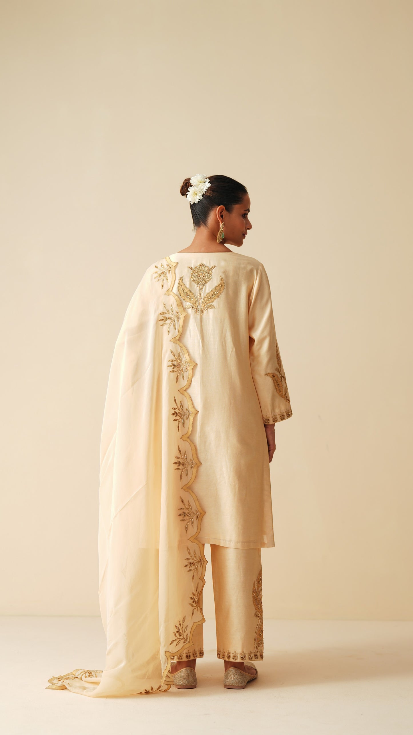 Beige Chanderi Silk Suit for Women with Organza Dupatta