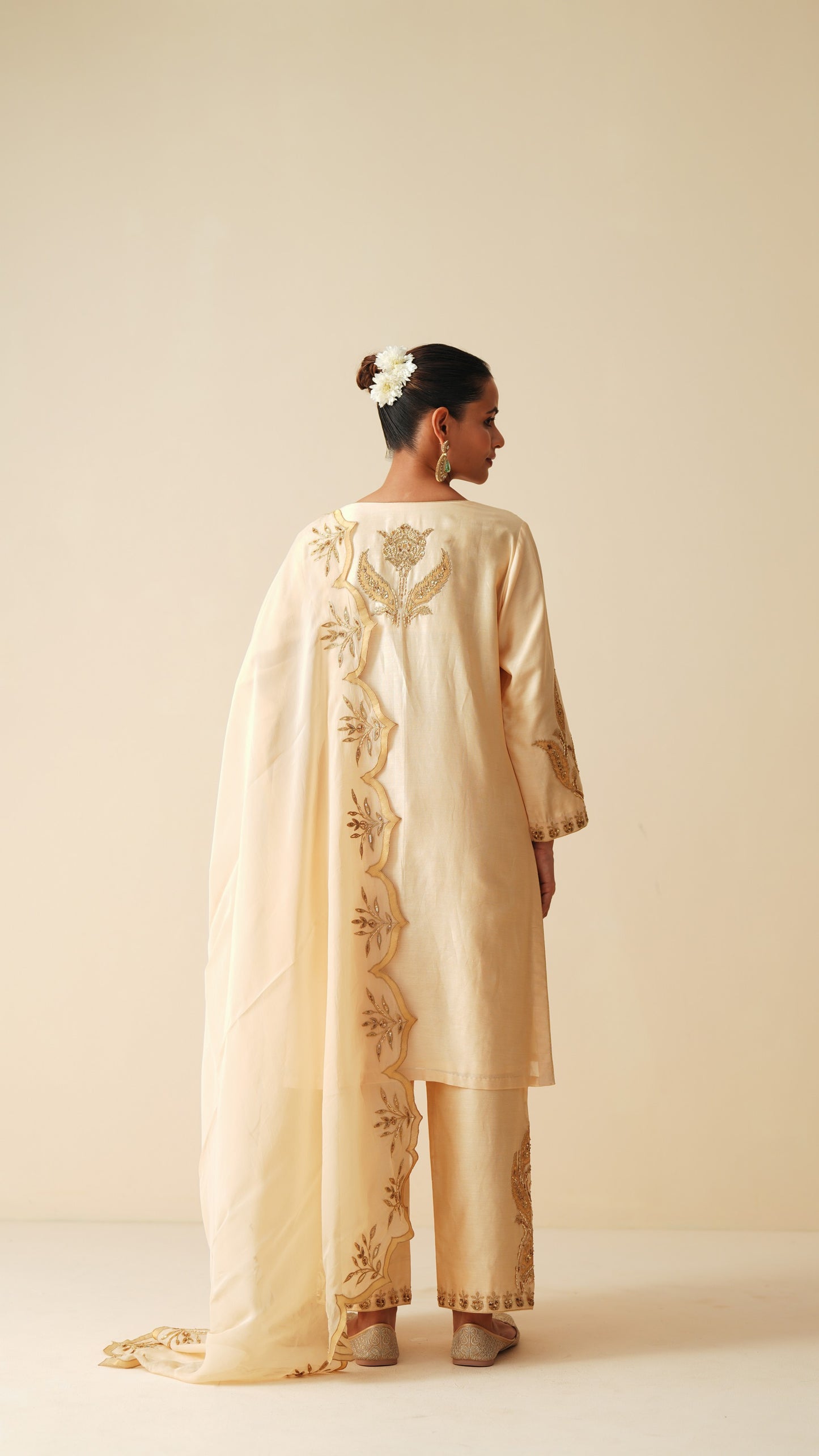 Beige Chanderi Silk Suit for Women with Organza Dupatta