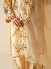 Beige Chanderi Silk Suit for Women with Organza Dupatta