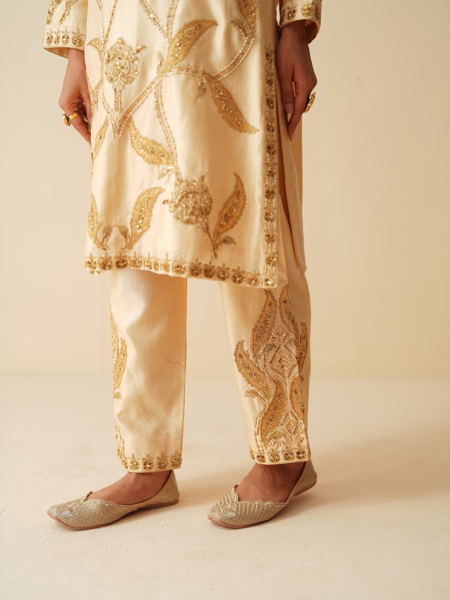Beige Chanderi Silk Suit for Women with Organza Dupatta