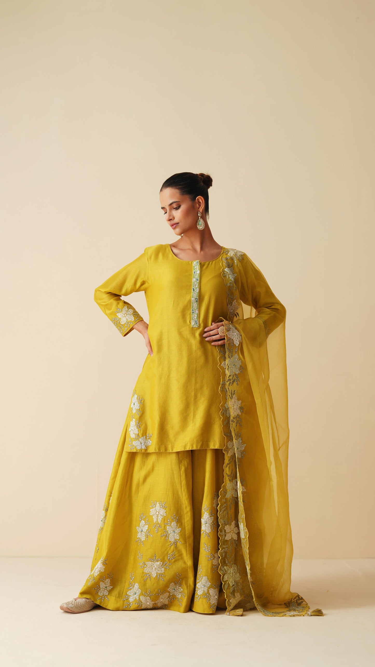 Designer Mehndi Green Pure Sharara Set with Dupatta