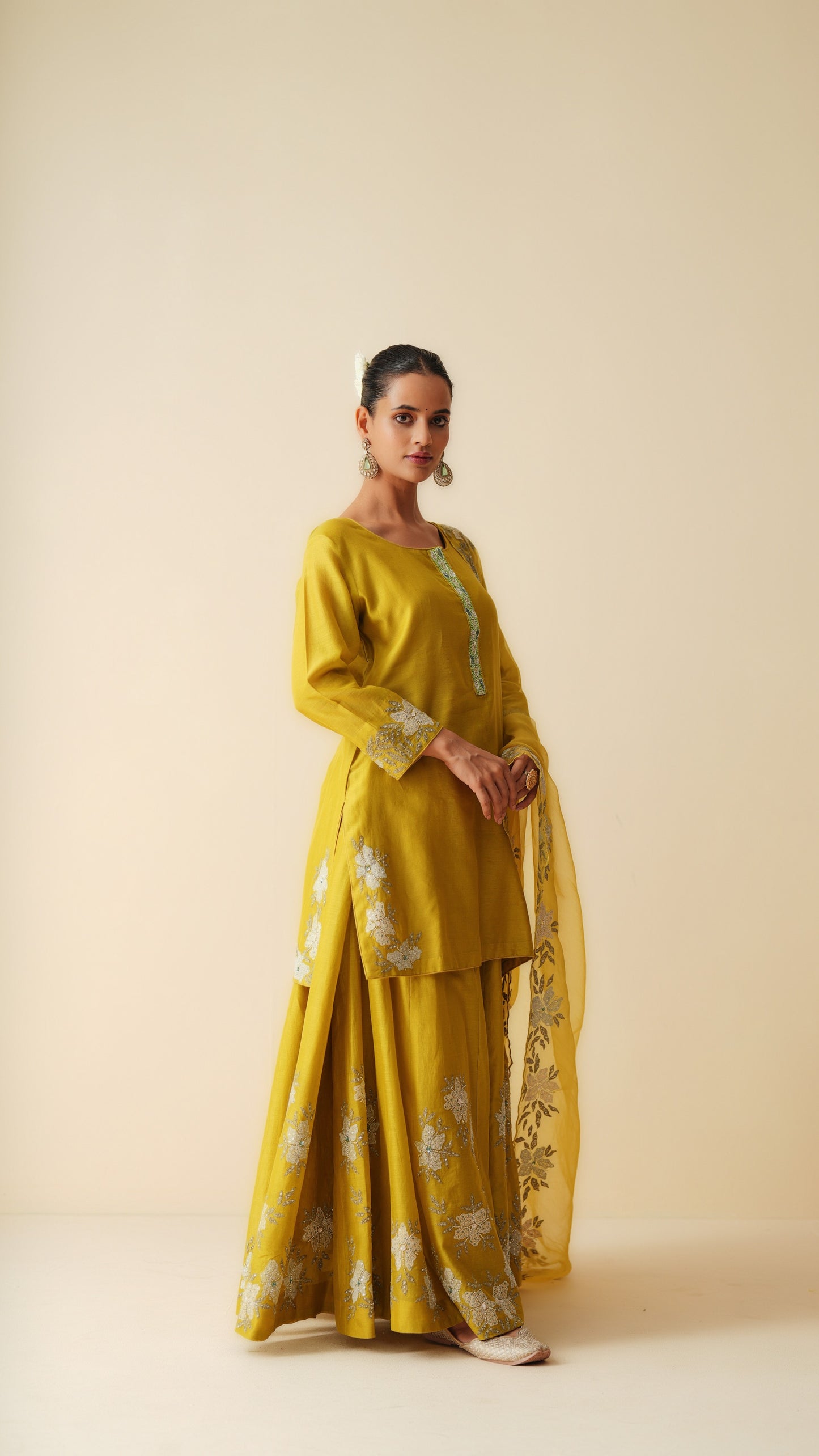 Designer Mehndi Green Pure Sharara Set with Dupatta