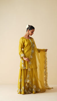 Designer Mehndi Green Pure Sharara Set with Dupatta