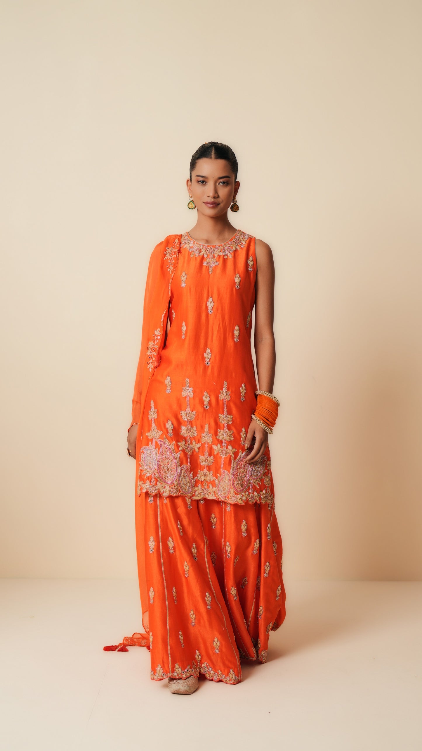 Orange Chanderi Silk Designer Sharara Set with Dupatta