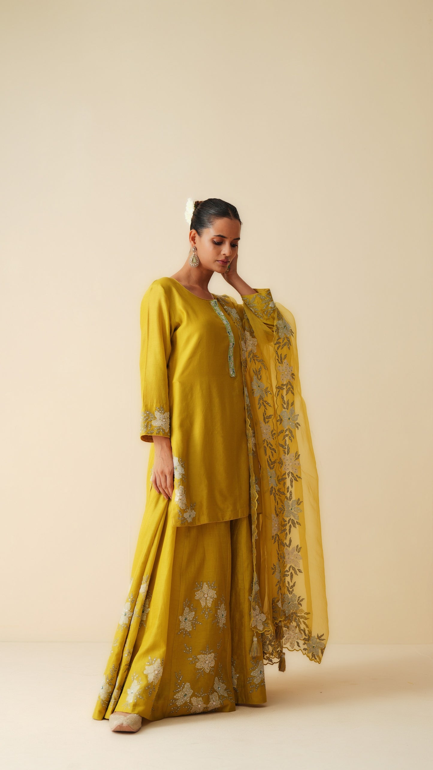 Designer Mehndi Green Pure Sharara Set with Dupatta