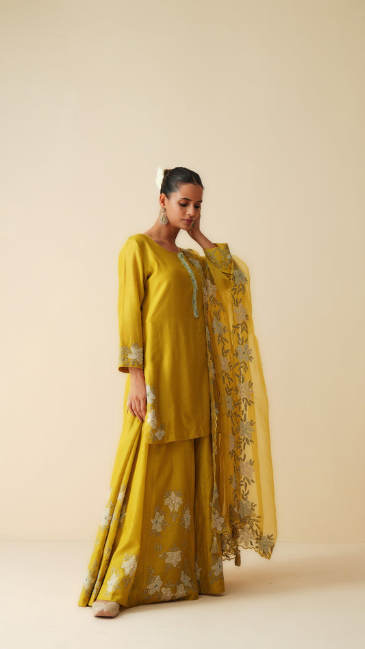 Designer Mehndi Green Pure Sharara Set with Dupatta