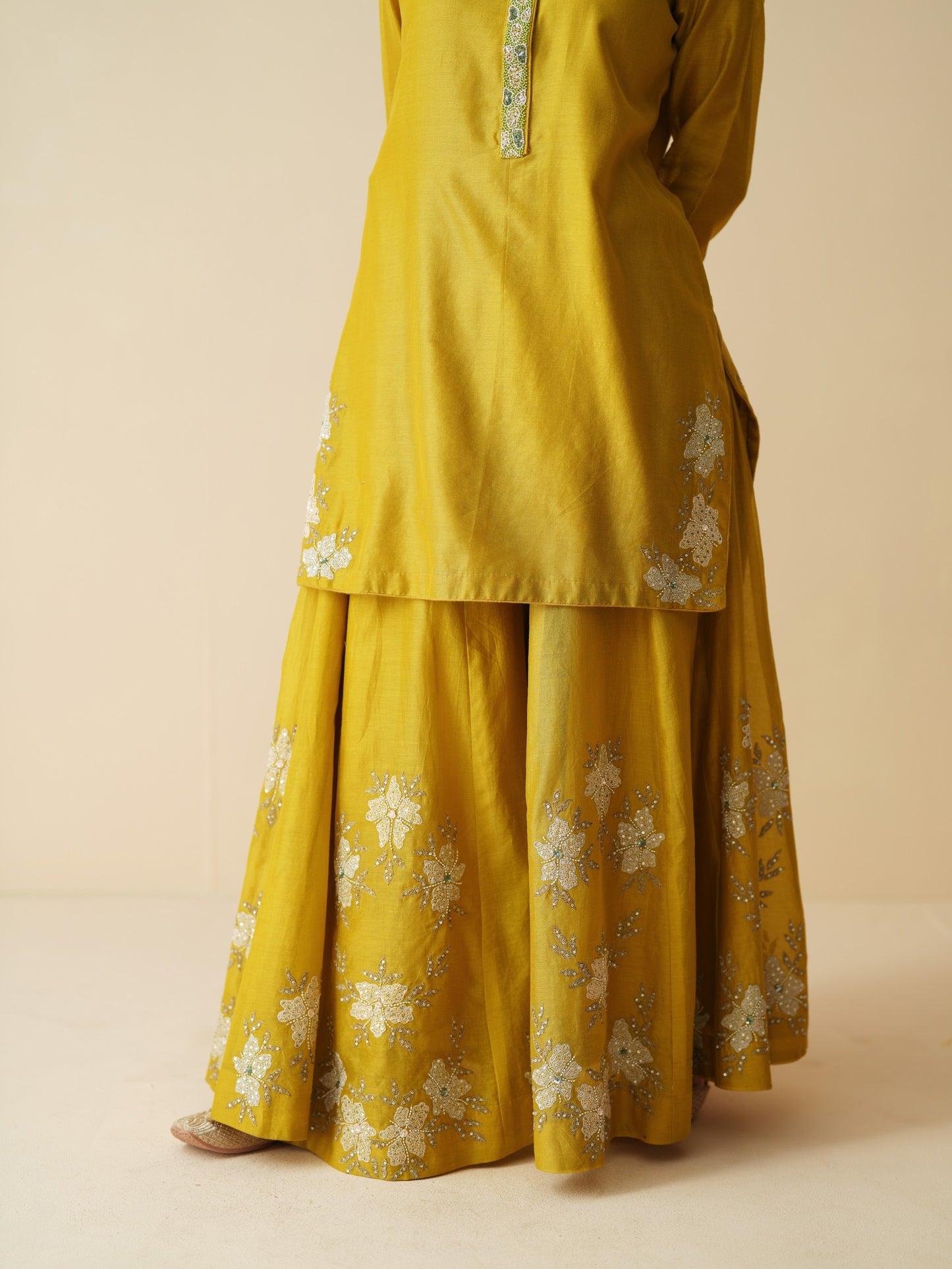 Designer Mehndi Green Pure Sharara Set with Dupatta