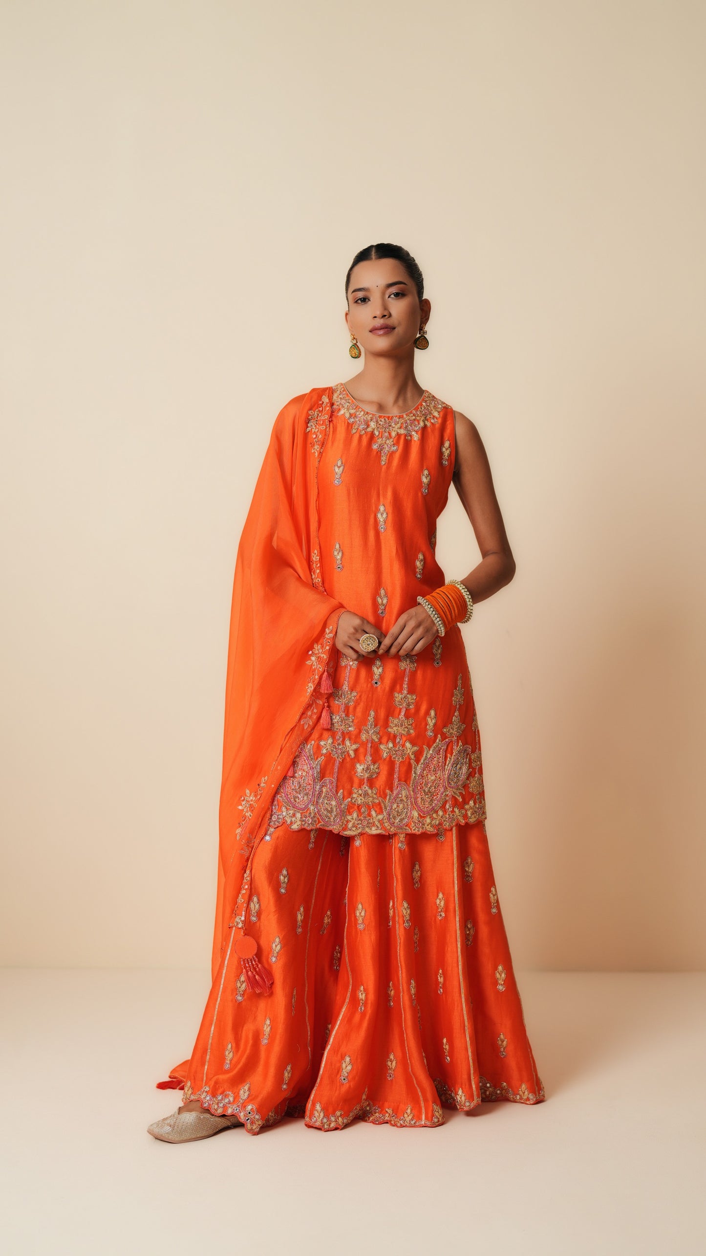 Orange Chanderi Silk Designer Sharara Set with Dupatta